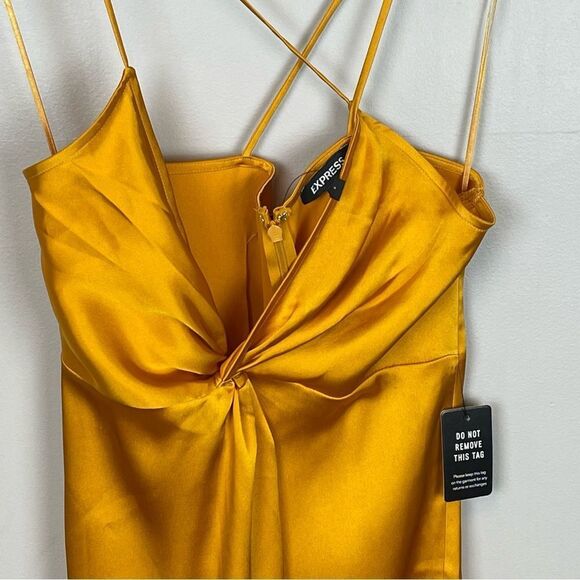 Express Golden Yellow Midi Twist Slip Dress S NWT - Picture 5 of 6
